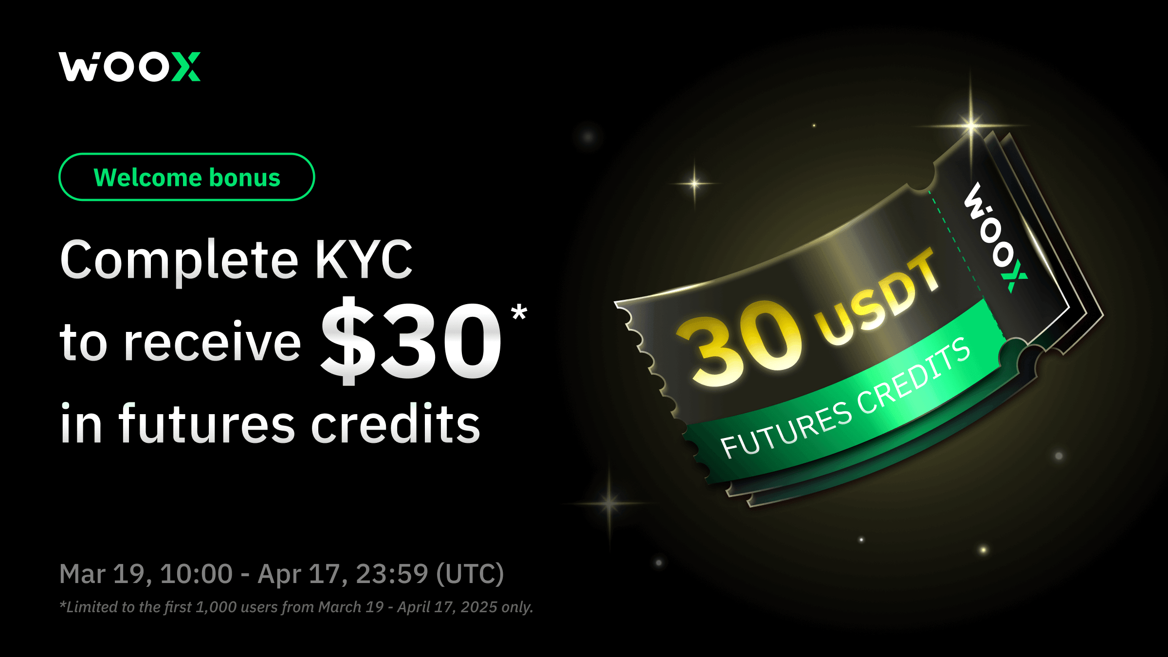 Welcome bonus: complete KYC to receive $30 in futures credits!